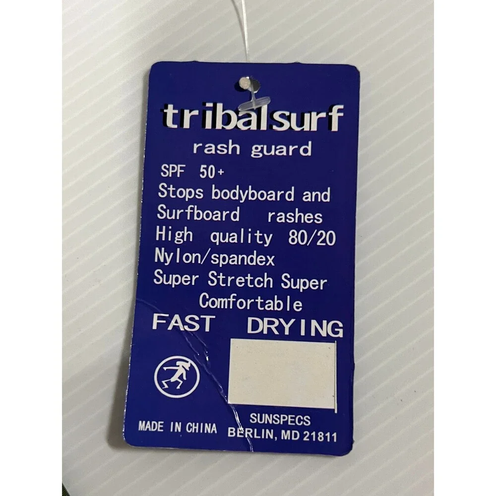 Tribal Surf Sunspecs Rash Guard Shirt Large Spf 50+ Nylon Spandex Olive Green LG